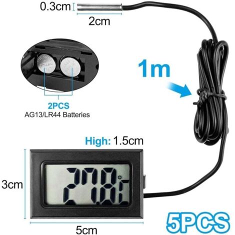5 Pièces Thermomètre Frigo Digital, Sonde Temperature Numérique avec Écran LCD, Thermomètre Température avec Sonde de Température Capteur Testeur pour Réfrigérateur Congélateur Aquarium