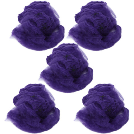 5 pièces Toile d'araignée Effrayante et Réaliste pour Décorations Halloween Intérieur et Extérieur Violet