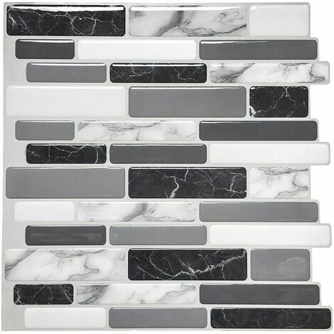 5 Pièces,Carrelage Adhésif Noir et Gris avec Motif Marbre,Crédence Cuisine en Vinyle Effet Mosaïque, 30x 30cm，，HANBING