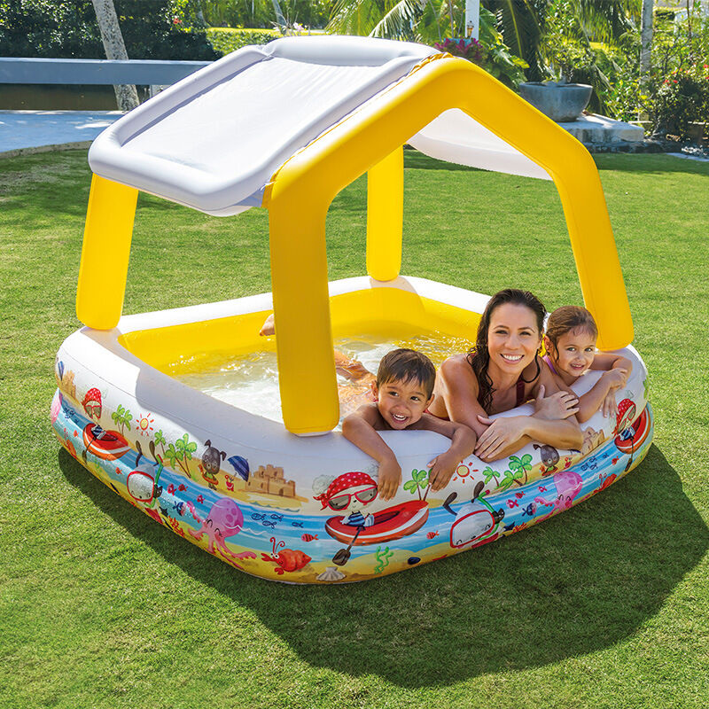 5 pieds carrés gonflable et durable taille 10 vinyle piscine pour enfants avec vue sur l'océan et auvent pour les enfants de 3 ans et plus multicolore