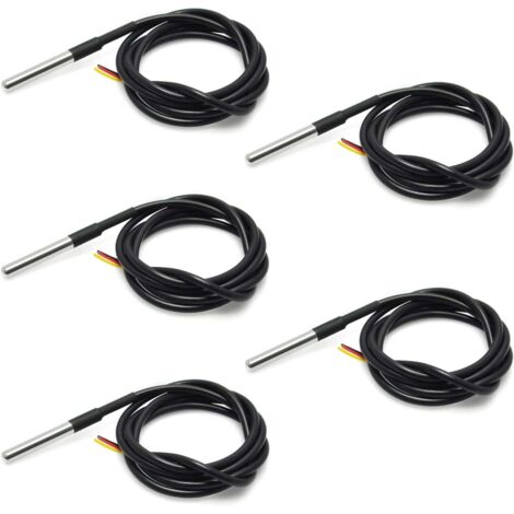 5 piezas 18B20 Sensor de temperatura impermeable Termopar Termómetro 1M con cable Resistencia térmica