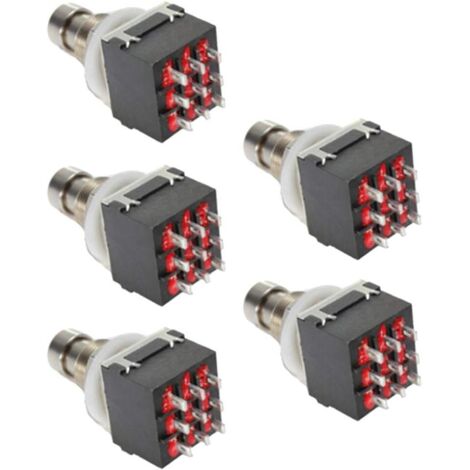 5 piezas 3PDT Caja de interruptores de pie de botón pulsador de 9 pines Compartimento para pedal de efectos de guitarra Interruptor de pie True Bypass Interruptor de metal negro