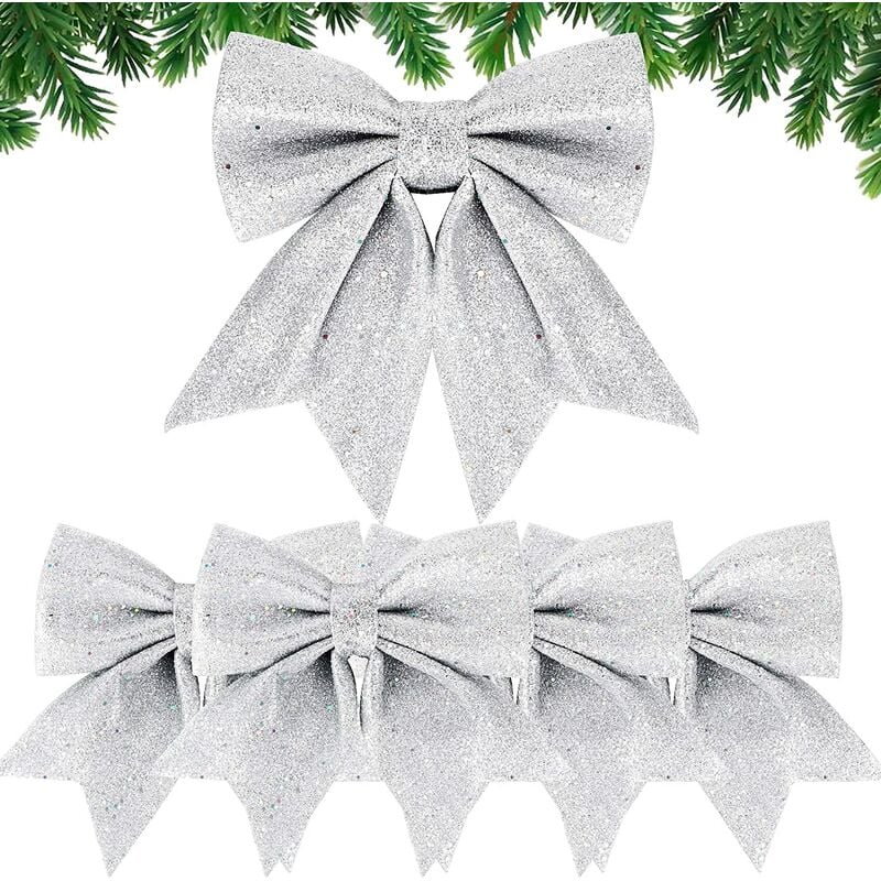 

5PCS Lazo de cinta de Navidad 24cm Lazos de Navidad de gran tamaño Cintas de lazo Adornos Decoración de Navidad para árboles de Navidad Envoltura de