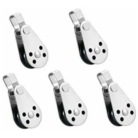 5 piezas de poleas de grúa de cable de acero inoxidable, polea de elevación, gancho giratorio para grúa, polea simple, polea colgante, rueda de remolque - Plata