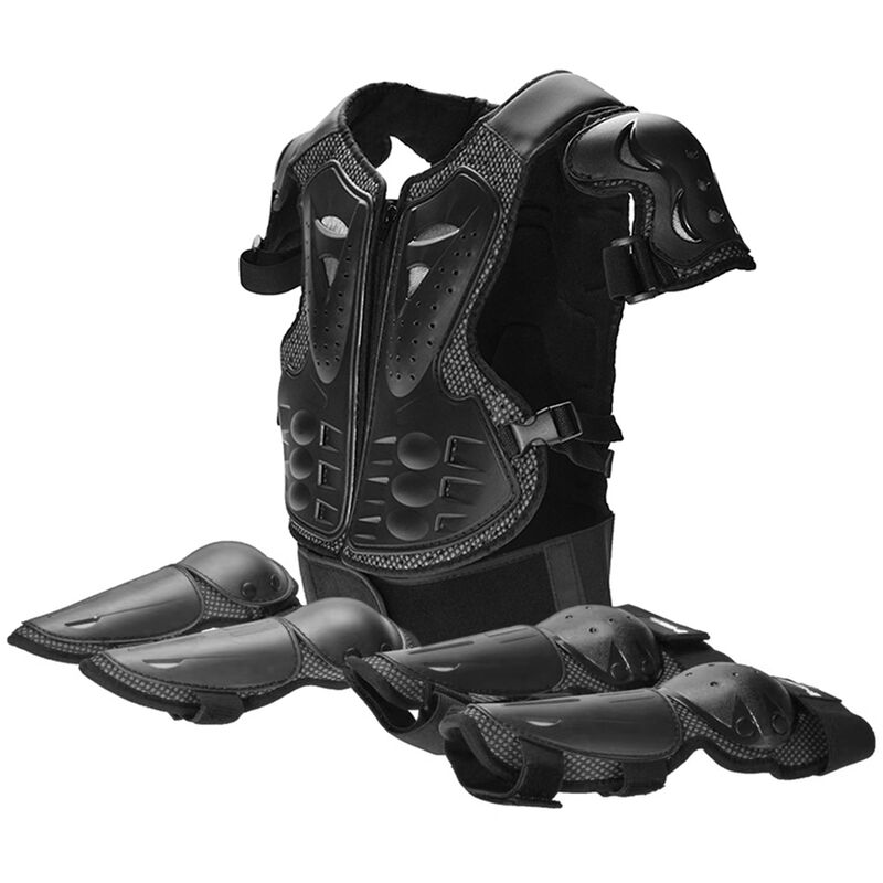 

5 piezas ninos chaleco protector de cuerpo completo codo protector de rodilla conjunto para motocicleta ciclismo esqui patinaje, Negro