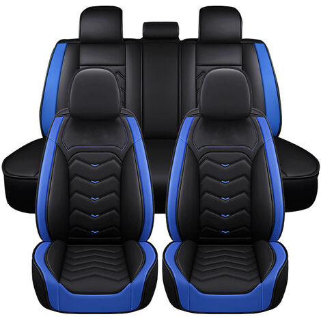 5 plazas para BMW PU Fundas de asiento de coche de cuero Cojín Protector de alfombrilla borde negro y azul