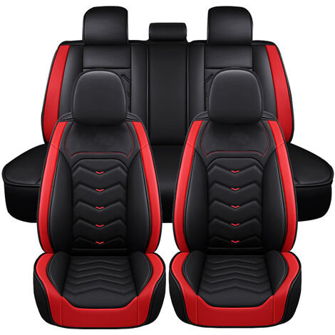5 plazas para BMW PU Fundas de asiento de coche de cuero Cojín Protector de alfombrilla borde negro y rojo
