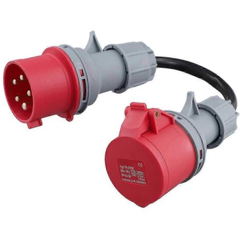 5-poliger CEE-Adapter, rot, 32-A-Stecker auf 16-A-Buchse