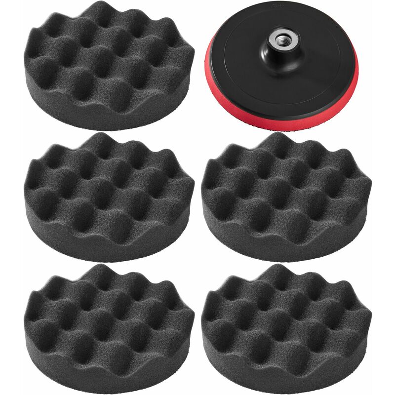5 polishing sponges 150 mm ribbed for polishing machine + disc - polishing pads, car polishing pads, buffing pads - black