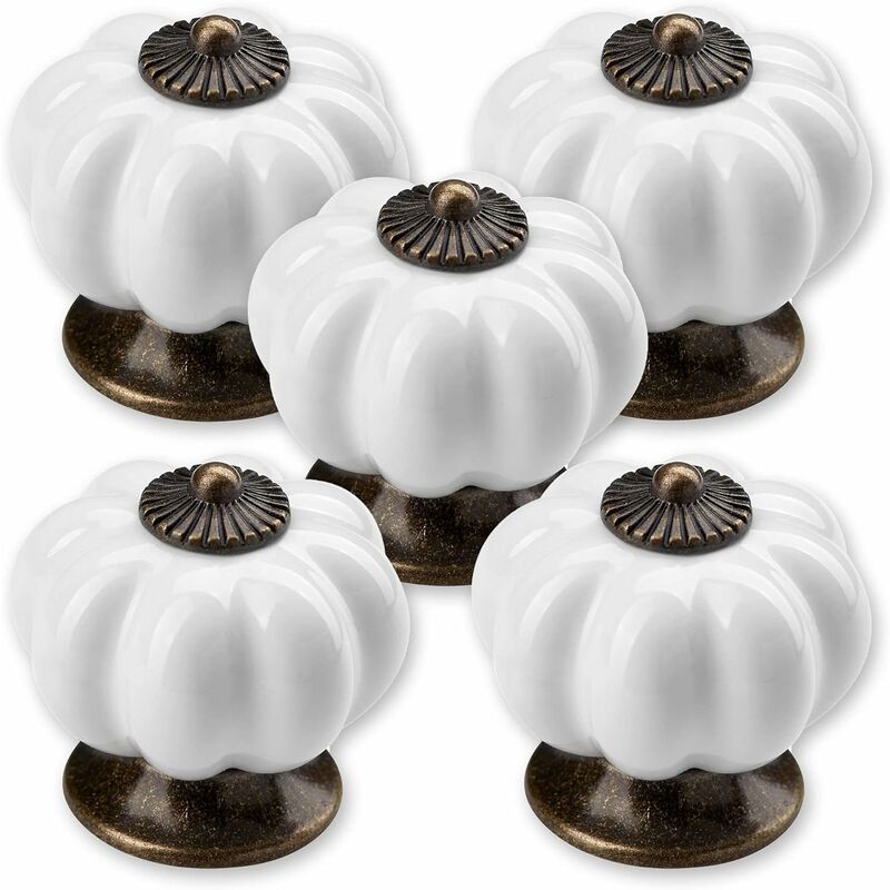 Image of Fortuneville - 5 pomelli per mobili pomolo ø 39 mm bianco brunito piedistallo pomello per cassetto pomello in porcellana