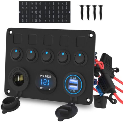 5-Positionen-Schalter mit Zigarettenanzünder und doppeltem USB-Anschluss, Auto-Dashboard mit Voltmeter zur Individualisierung, 12–24 V