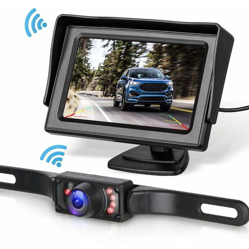 Lucky-88 - Kit de système de caméra de recul sans fil pour voiture/camion/fourgonnette/camionnette/RV 4.3″ moniteur système de sauvegarde de vue