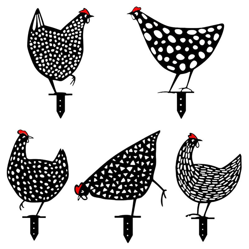5 Poules réalistes - Décoration de Jardin - Décoration en Forme de Poulet - Silhouette de Cour pour pelouse, Chemin, Trottoir, Jardin