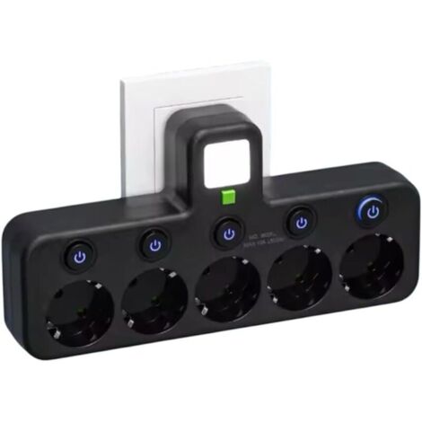 (5 Prises Noir)Multiprise Murale avec 4 Prises EU, 2 Ports USB, 1 Port Type-C, Interrupteurs Individuels