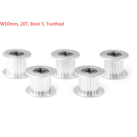 5 pulegge dentate in alluminio 2GT per stampante 3D (larghezza 10 mm, 20 denti, foro 5 mm, dentate)