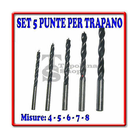 5 PUNTE PUNTALI PUNTA PER TRAPANO DA  FERRO 5 PEZZI 4 - 5 - 6 - 7 - 8