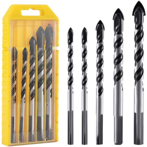 5 Punte Trapanatura Carburo di Tungsteno 6mm, 8mm, 10mm, 12mm per Muratura, Punte Eliche in Carburo per Ceramica, Cemento, Plastico, Legno, Mattoni, Vetro