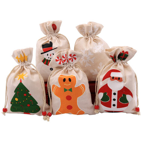 Sacchetti Regalo in Tessuto 3D per Forniture per Feste di Natale 15 x 8 Pollici 3-Pack Sacchetti Regalo di Natale con Coulisse di Babbo Natale 