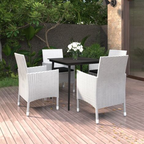 5 pz Set da Pranzo per Giardino con Cuscini，Salotti da giardino，Set tavolo  e sedie da giardino Polyrattan e Vetro CNWI278295 MaisonChic