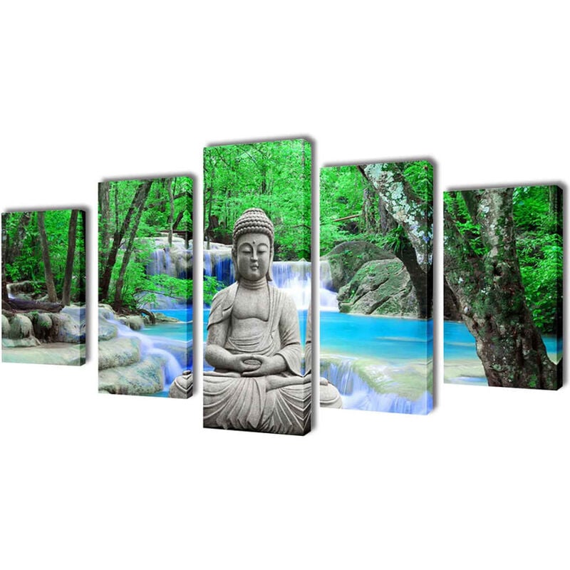 5 pz Set Stampa su Tela da Muro Buddha 200 x 100 cm Vidaxl 3000