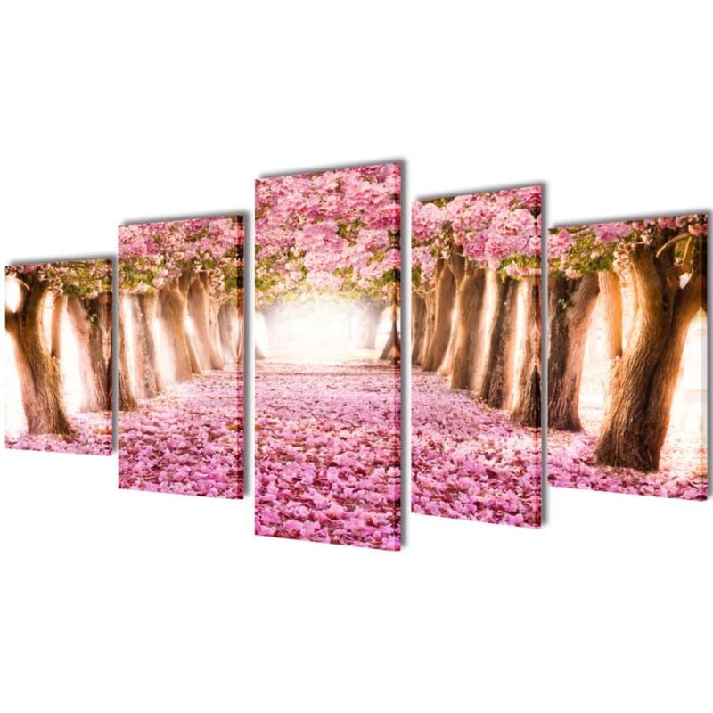 5 pz Set Stampa su Tela da Muro Fiori di Ciliegio 100 x 50 cm Vidaxl 4232