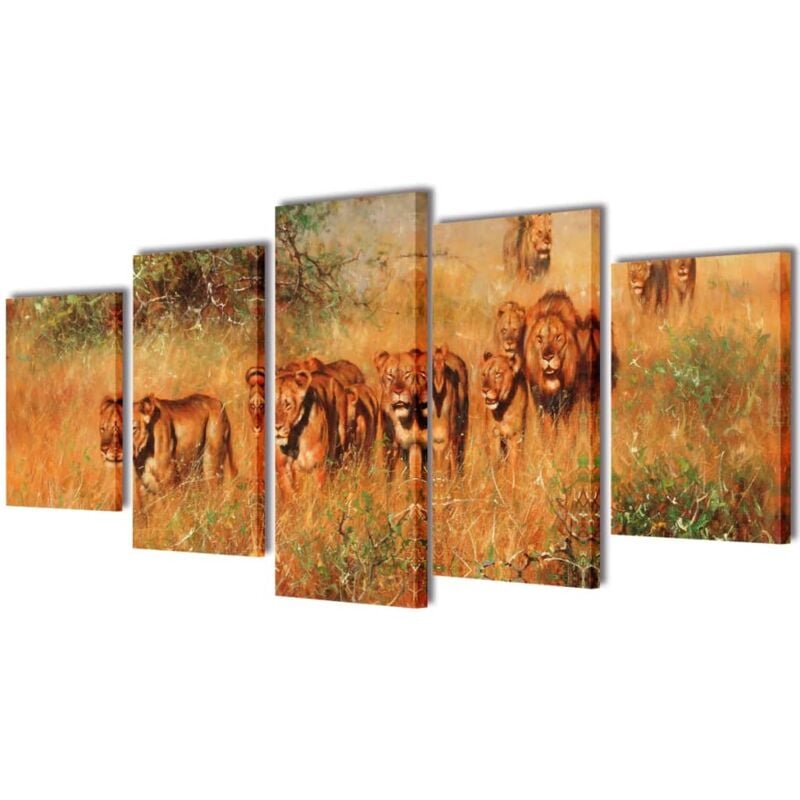 5 pz Set Stampa su Tela da Muro Leoni 100 x 50 cm vidaXL 7021