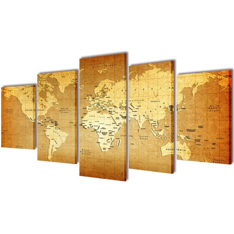 Set Stampa su Tela da Muro Mappa del Mondo 200 x 100 cm Vidaxl 26100