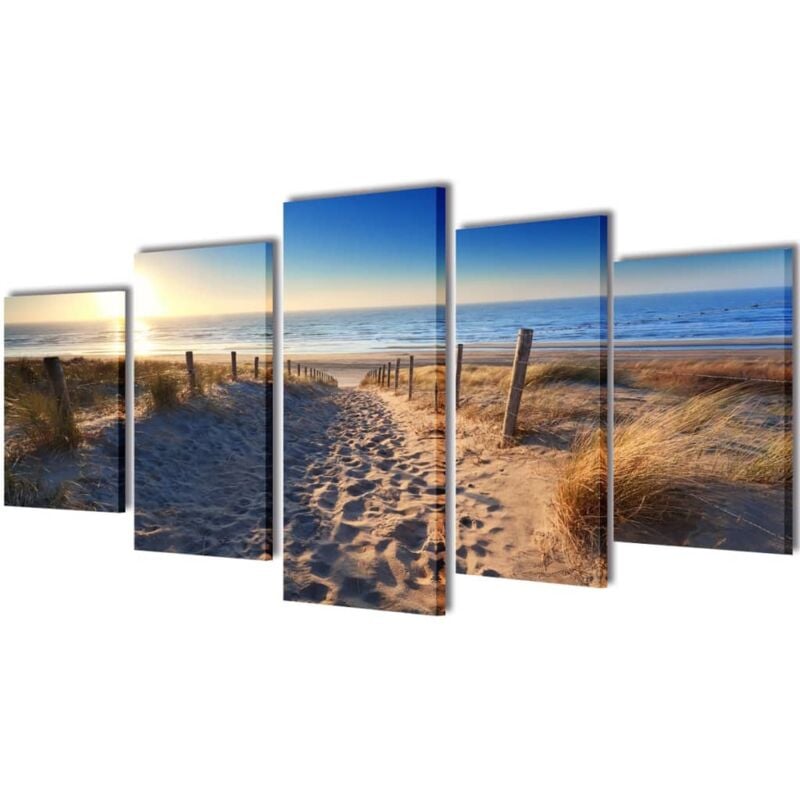 5 pz Set Stampa su Tela da Muro Spiaggia di Sabbia 200 x 100 cm Vidaxl 6876