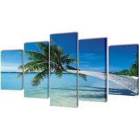 5 pz Set Stampa su Tela da Muro Spiaggia con Palma 200 x 100 cm