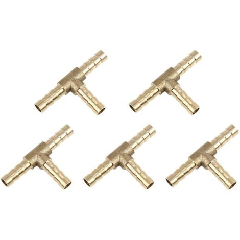 5 racores de latón de 6 mm, en forma de T de 3 vías, para mangueras de aire, gas, agua y combustible, conector en T con púas.