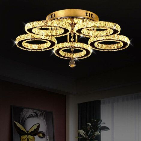 5 Rings LED Crystal Chandelier Lighting Contemporary Flush Mount Pendant Ceiling Light Fixture for Bedroom Living Room