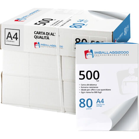5 Risme da 500 Fogli Carta A4 per Stampante 80gr - Alta Qualità - Universale