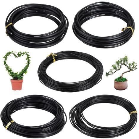 5 Rouleaux de fil de fer pour bonsaï Anodisé Aluminium Fil de fer pour bonsaï Plantes de bonsaï 5 tailles -1,0mm /1,5mm /2,0mm /2,5mm /3,0mm, Noir, 40m au total