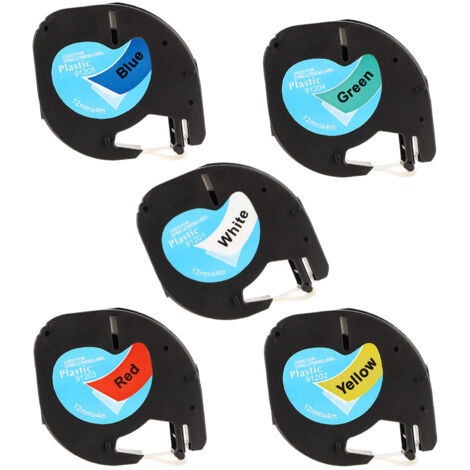 5 Rouleaux de Ruban Recharge LetraTag Dymo 12mm Laminé Compatible Réf. 91331