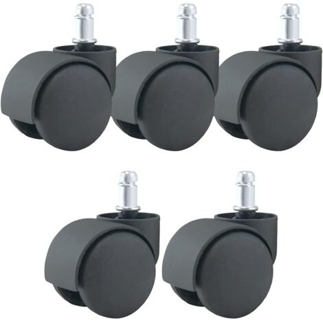 5 roulettes pour fauteuil de bureau, diamètre 50 mm, tige 11 mm, noir, sol souple, multidirectionnelles, roulement à billes