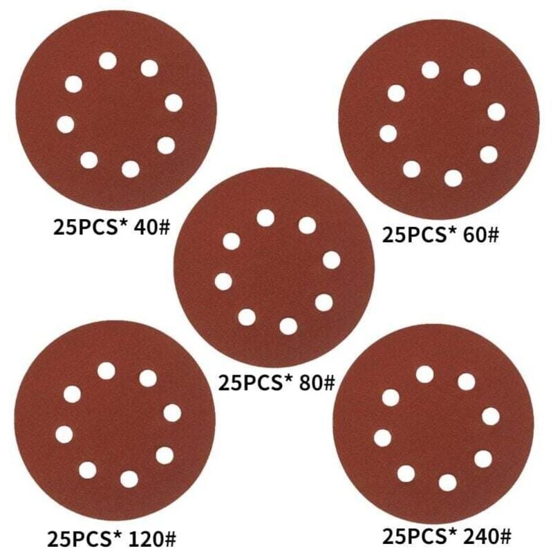 Image of 5" Runde Polierscheiben - Körnung 40-125, 8 Löcher, 125 Stück