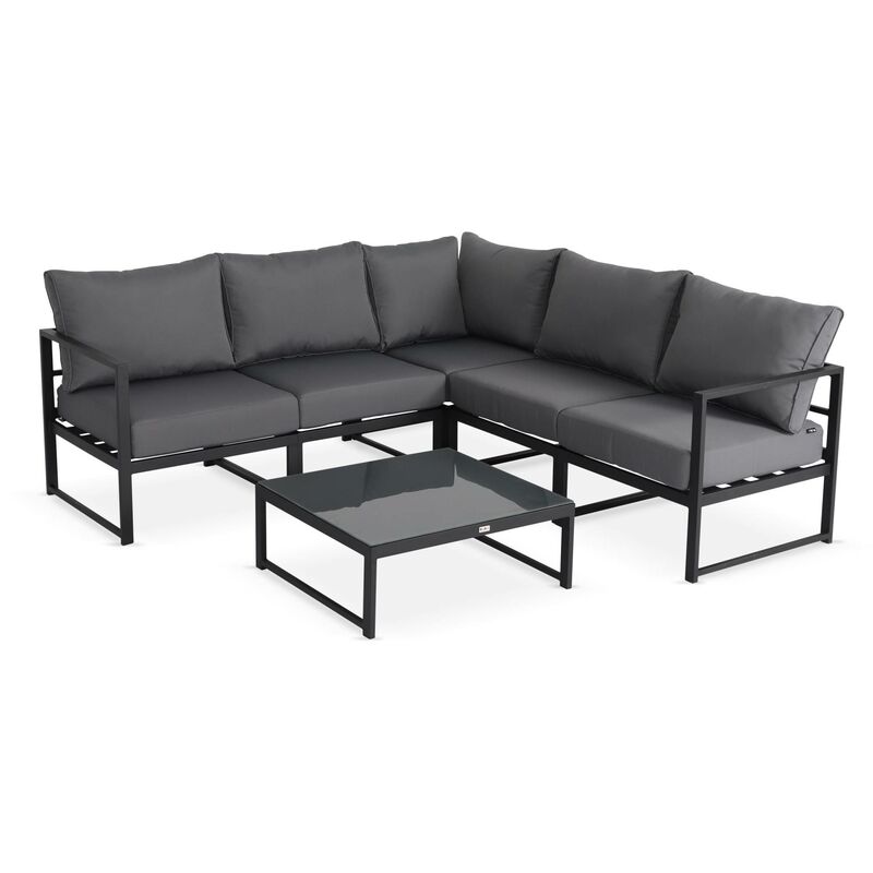 5 Seater Garden Corner Sofa Set Anthracite And Grey Stratum 6 Pieces In Aluminium Thick Cushions Modular Design Af3004atgy