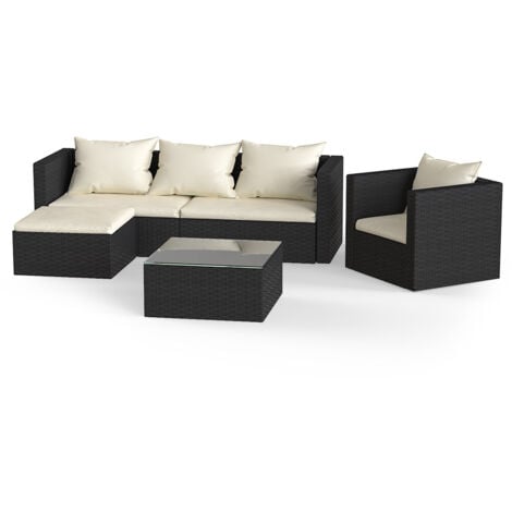 RATTANTREE 5 Seater Garden Furniture Outdoor Rattan Modular Corner Sofa Set New Version Black