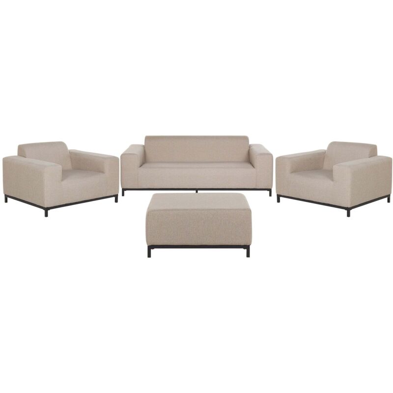 Beliani Modern 4 Piece Outdoor Indoor Conversation Set Beige Fabric Black Legs Rovigo