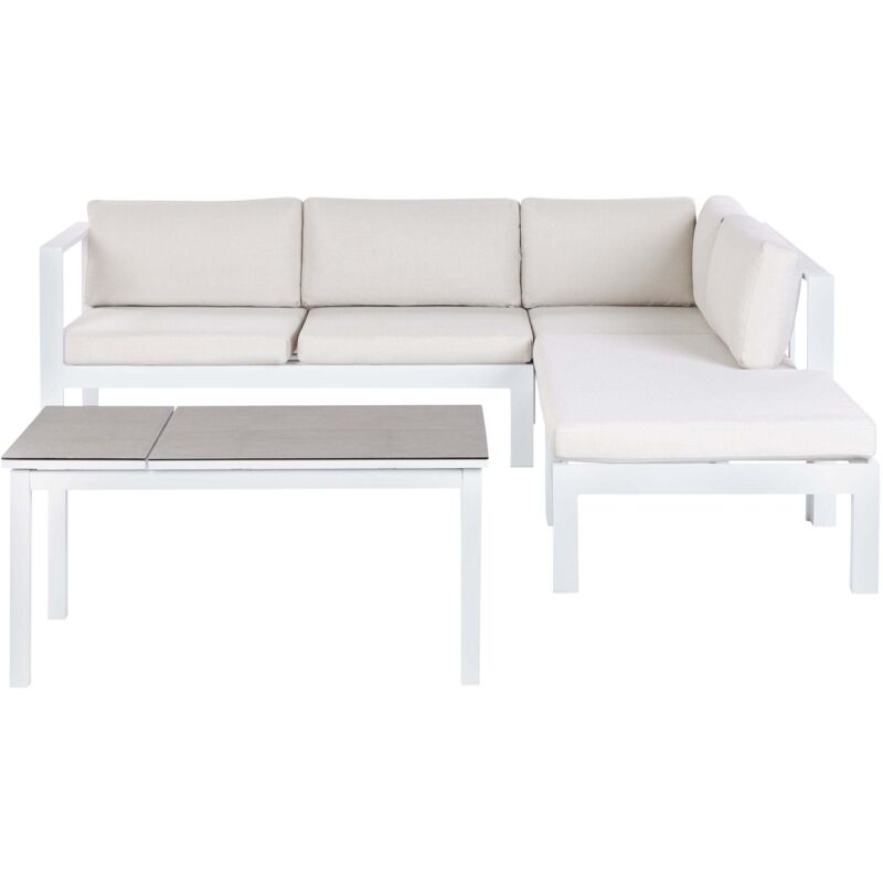 Beliani 5 Seater Garden Sofa Set With Table White Frame Glass Tabletop And Off-white Cushions Messina