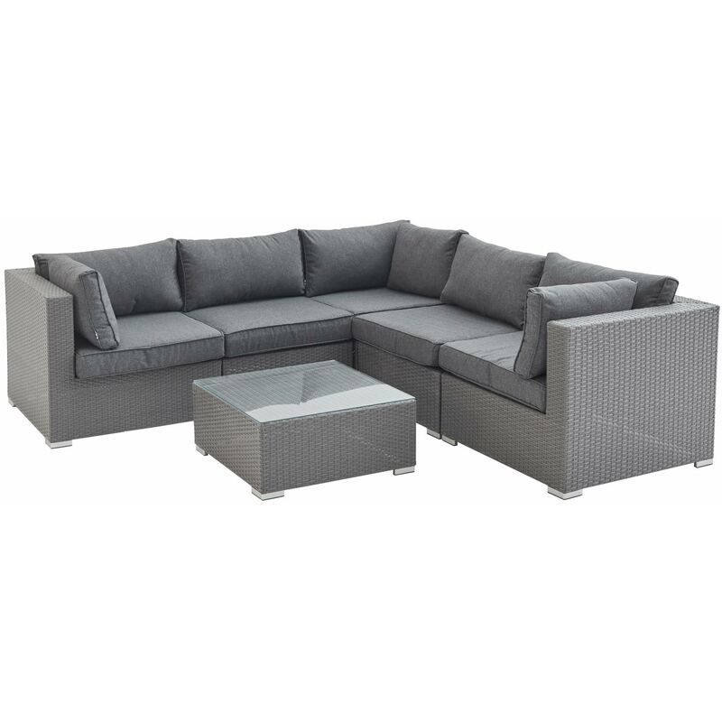 5-seater rattan garden furniture corner sofa set table, grey weave. Patio conservatory. Ready assembled.