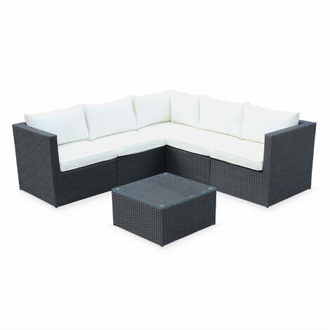 Siena 5 seater rattan garden sofa set, aluminium frame, black