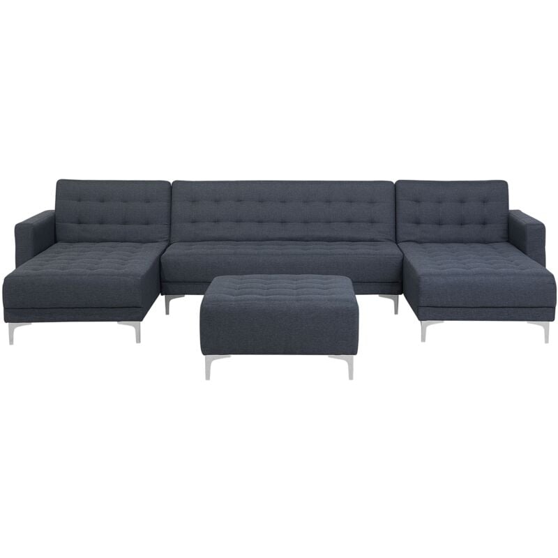 Modular U-Shaped Corner Sofa Bed 2 Chaises Ottoman Grey Fabric Aberdeen