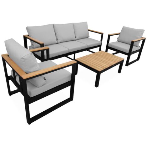 5-seater wooden and aluminium garden sofa set, Nazca, Light Grey, 192x70x66 cm