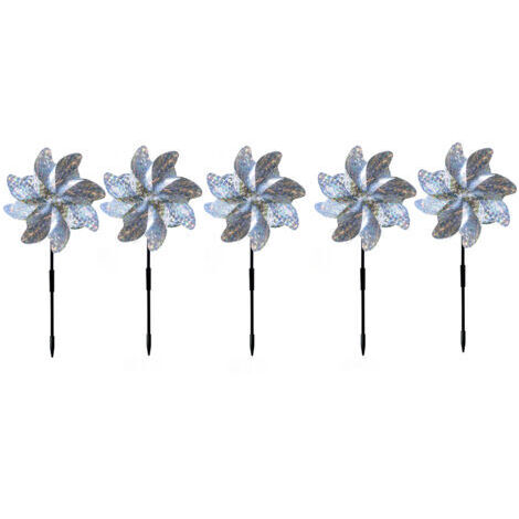 5 silberne Vogelabwehr-Windmühlen – 8 Windmühlen, 1 silberne Blume
