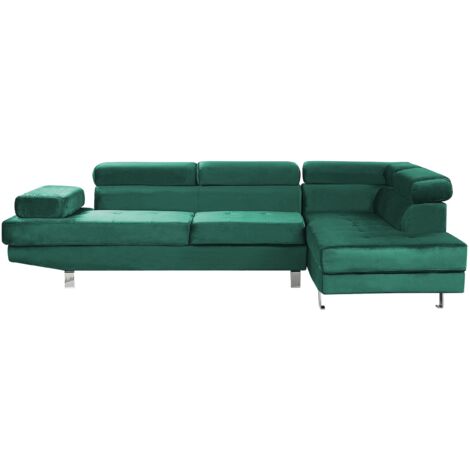 5-Sitzer Ecksofa Smaragdgrün Samt L-Förmig mit Chaiselongue Linksseitig Verstellbare Kopfstützen Klassisch Modern Wohnzimmer Polstersofa