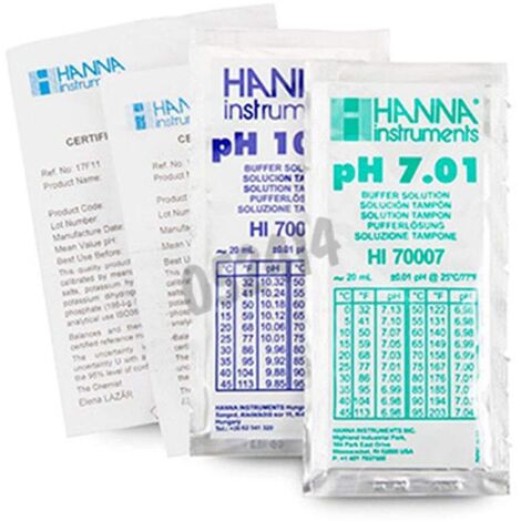 5 sobres de pH7.01 (20 ml) y 5 sobres de pH10.01 (20 ml) - Certificado  : SI - Técnica  : NO