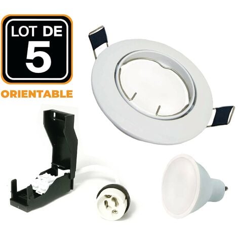 EUROPALAMP 5 Spot encastrable orientable BLANC avec GU10 LED de 5W eqv. 40W Blanc Chaud 3000K