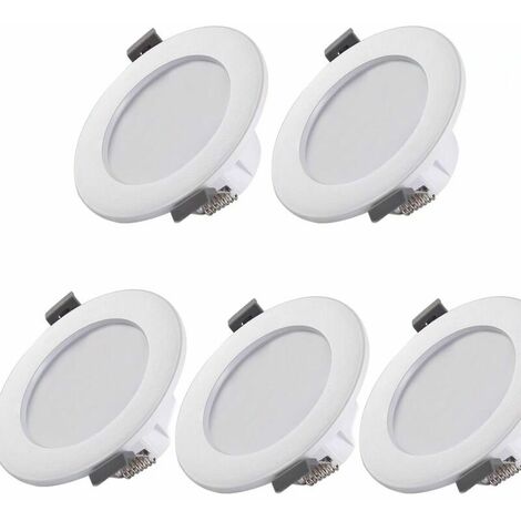 5 spots de salle de bains à LED, IP44 Diamètre frontal 100 mm Taille du trou 75-95 mm blanc, plafonnier encastré, panneau LED 6W, lumière blanche 6500K