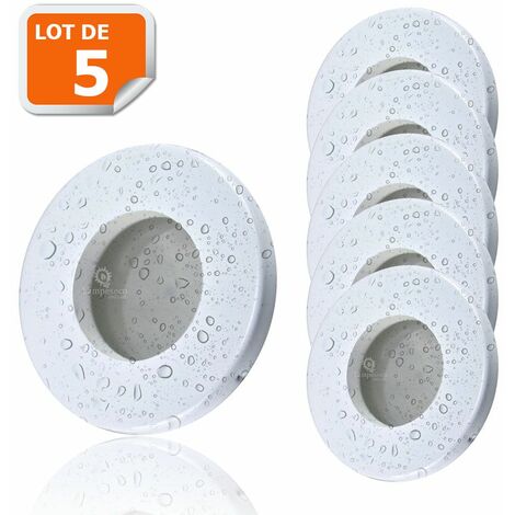 LAMPESECOENERGIE 5 Spots LED Encastrables Blanc Etanche IP44 Pour Salle de Bain Blanc Chaud